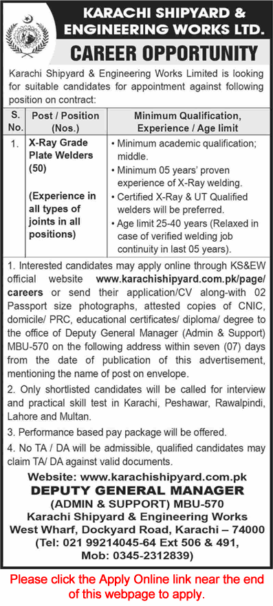 X-Ray Welder Jobs in Karachi Shipyard and Engineering Works | Jobs in Pakistan